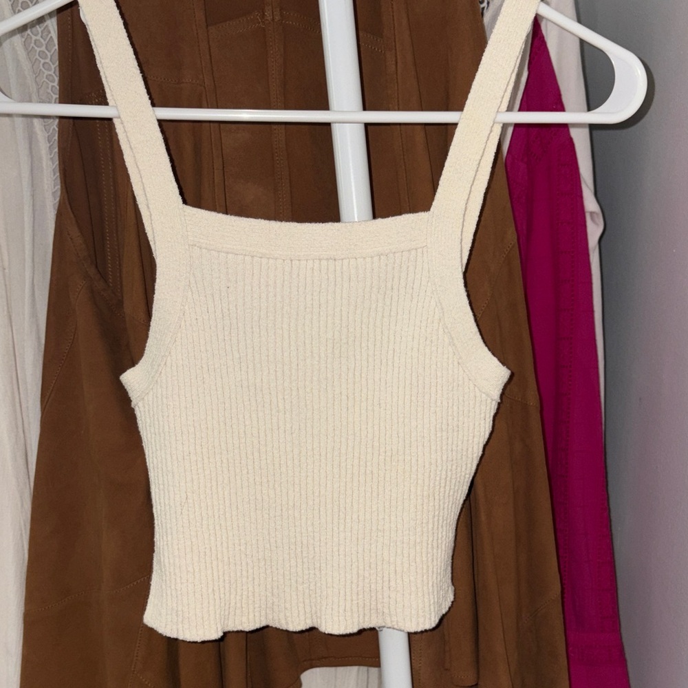 Urban outfitters BDG Cream Ribbed Square-Neck Tank Top - Women